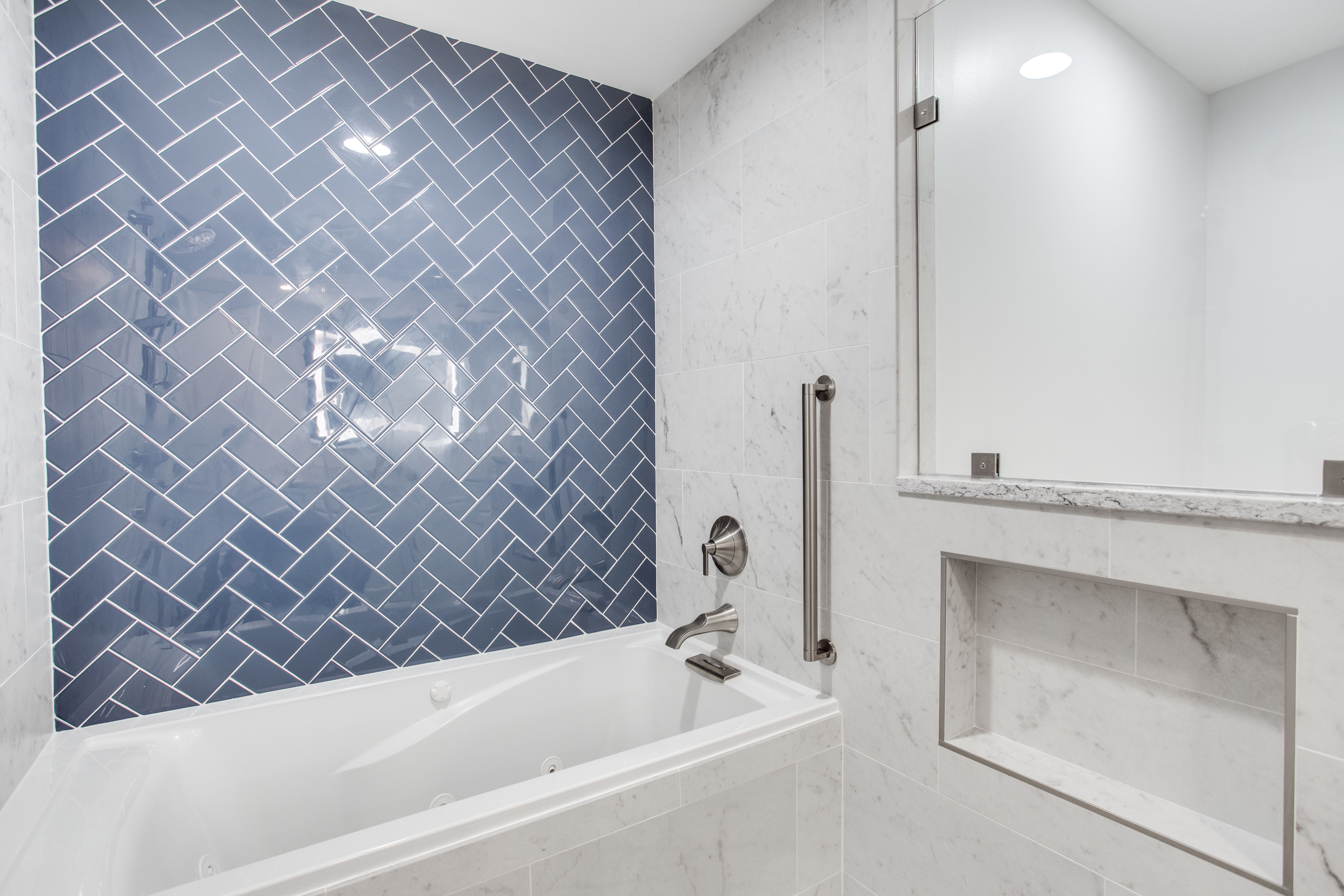 Herringbone Snow Tile On Bathroom Vanity